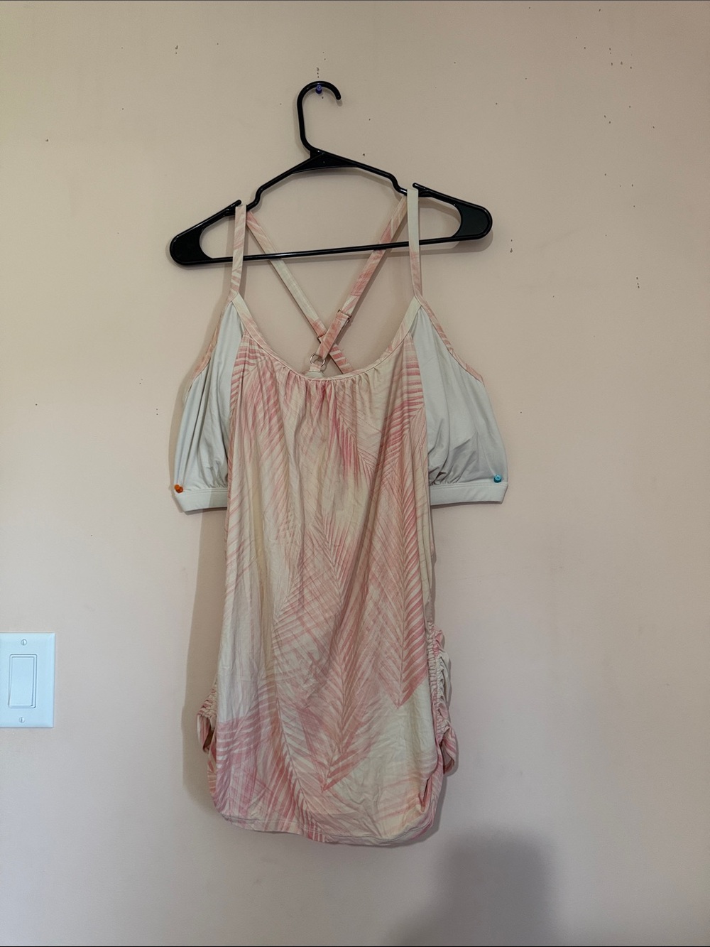 Light Pink Palm-Print open side tankini top